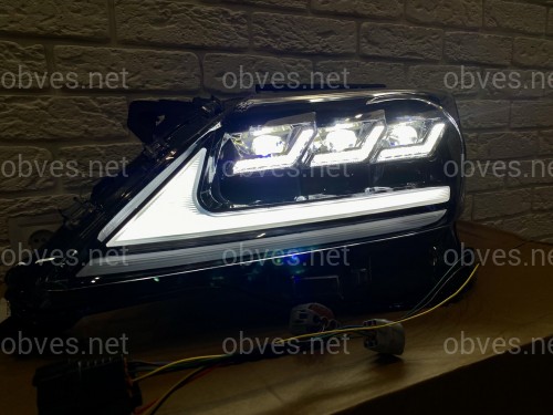 Фары Full LED 3 линзы Lexus LX 570 2012-2015 в стиле рестайлинг 2016