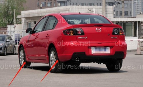 Брызговики Mazda 3 СЕДАН С ПОРОГАМИ 2006-2008, комплект 4шт. Брызговики Mazda 3 СЕДАН С ПОРОГАМИ 2006-2008, комплект 4шт.