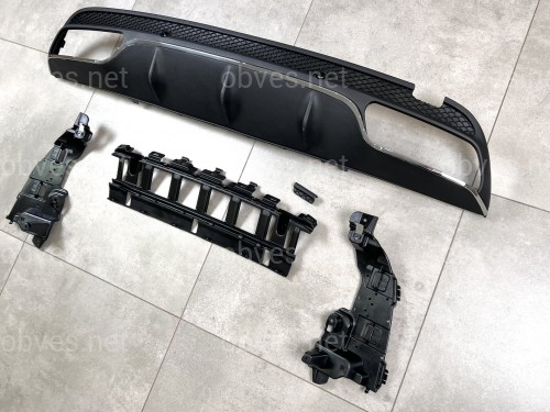Накладка заднего бампера черная с хромом AMG C63 (диффузор) Mercedes C-Class W205 2015-2021