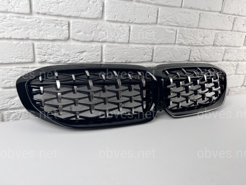 Решетка радиатора Diamond BMW 3 Series G20 G21 2019-2022 черная с хромом