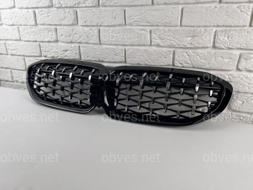 Решетка радиатора Diamond BMW 3 Series G20 G21 2019-2022 черная с хромом