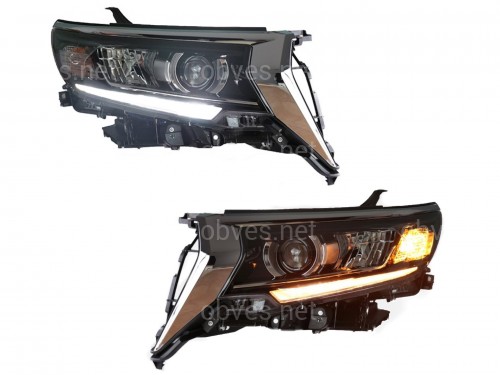 Фары Full Led Toyota Land Cruiser Prado 150 рестайлинг 2018+ (левая+правая) взамен галогена, в комплекте с ресницами Фары Full Led Toyota Land Cruiser Prado 150 рестайлинг 2018+ (левая+правая) взамен галогена, в комплекте с ресницами