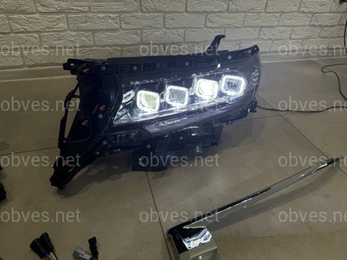 Led фары 4 линзы стиль BUGATTI для Toyota Land Cruiser Prado 150 рестайлинг 2018-2023