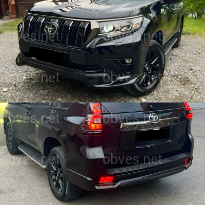 Обвес ONYX BLACK Toyota Land Cruiser Prado 150 2018-2023 цвет черный 202, юбка передняя, задняя, накладки птф