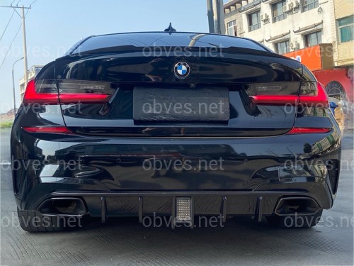 Диффузор накладка заднего бампера с стопом BMW 3 series G20 2018-2022 цвет черный глянец