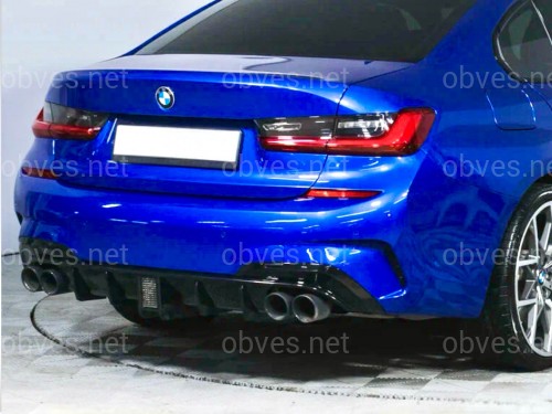 Диффузор накладка заднего бампера с стопом BMW 3 series G20 2018-2022 цвет черный глянец
