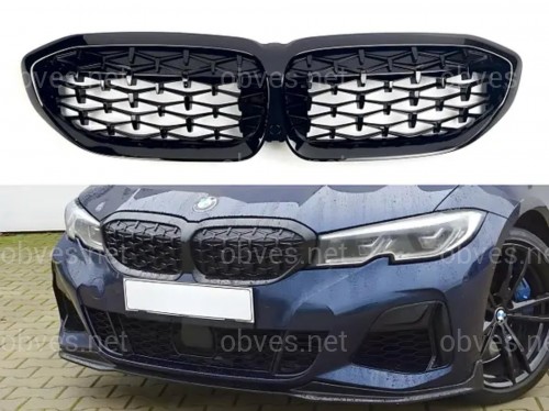 Решетка радиатора Diamond black BMW 3 Series G20 G21 2019-2022 черный глянец