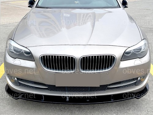 Юбка накладка переднего бампера BMW 5 series F10 F11 2010-2013 ABS пластик, цвет черный глянец
