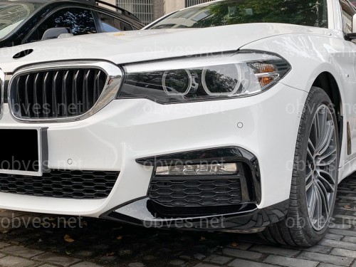 Клыки переднего бампера M performance BMW 5 series G30 G31 2016-2020 ABS пластик, черный глянец