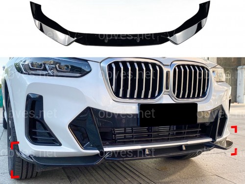 Юбка накладка переднего бампера M Performance X3 G01 / X4 G02 LCI 2022-2024, ABS пластик цвет черный глянец Юбка накладка переднего бампера M Performance X3 G01 / X4 G02 LCI 2022-2024, ABS пластик цвет черный глянец