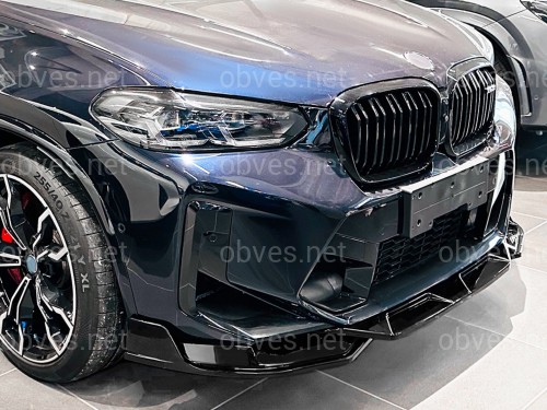 Юбка накладка переднего бампера X3M F97 / X4M F98 LCI 2022-2024, ABS пластик цвет черный глянец Юбка накладка переднего бампера X3M F97 / X4M F98 LCI 2022-2024, ABS пластик цвет черный глянец