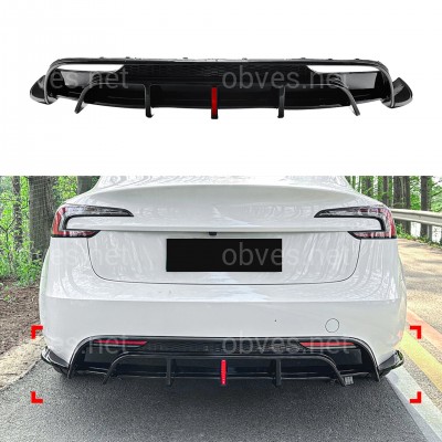 Накладка заднего бампера со стопом для Tesla Model 3 2025- ABS пластик, цвет черный глянец Накладка заднего бампера со стопом для Tesla Model 3 2025- ABS пластик, цвет черный глянец