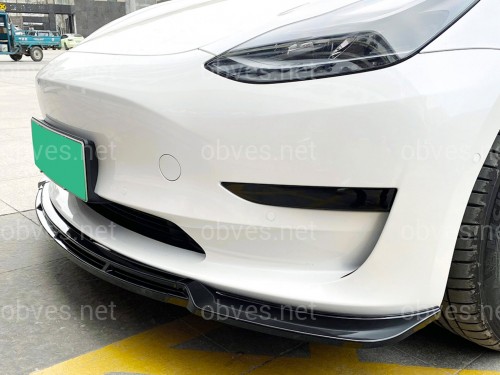Юбка накладка переднего бампера Maxton Design для Tesla Model 3 2017-2024 ABS пластик, цвет черный глянец