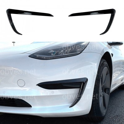 Накладки на противотуманные фары для Tesla Model 3 2017-2024 ABS пластик, цвет черный глянец Накладки на противотуманные фары для Tesla Model 3 2017-2024 ABS пластик, цвет черный глянец
