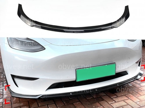 Накладка переднего бампера Maxton Design для Tesla Model Y 2020-2024 ABS пластик, цвет черный глянец Накладка переднего бампера Maxton Design для Tesla Model Y 2020-2024 ABS пластик, цвет черный глянец