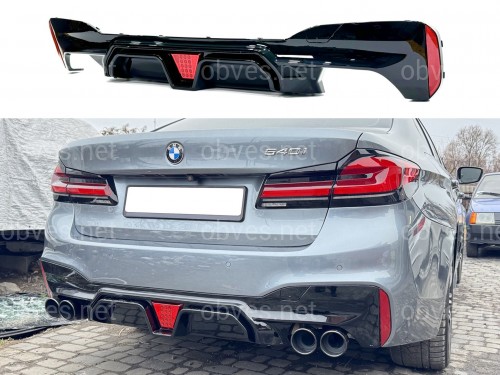 Диффузор накладка заднего бампера со стопом Competition style BMW 5 series G30 2017-2023 черный глянец Диффузор накладка заднего бампера со стопом Competition style BMW 5 series G30 2017-2023 черный глянец