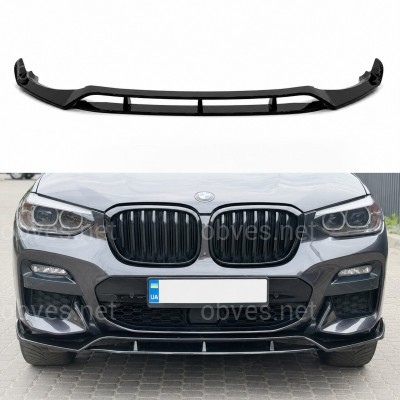 Юбка накладка переднего бампера M Performance BMW X3 G01 / X4 G02 2018-2021, ABS пластик цвет черный глянец