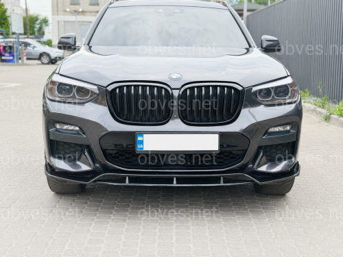 Юбка накладка переднего бампера M Performance BMW X3 G01 / X4 G02 2018-2021, ABS пластик цвет черный глянец