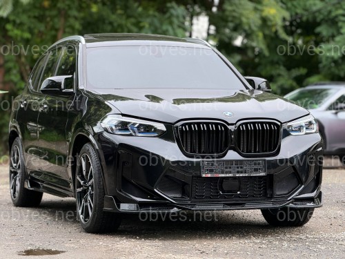 Юбка накладка переднего бампера X3M F97 / X4M F98 LCI 2022-2024, ABS пластик цвет черный глянец