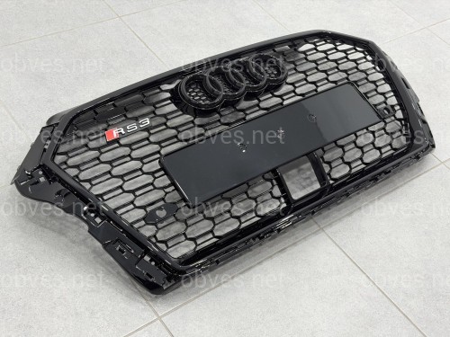 Решетка радиатора стиль RS3 BLACK ПОД РАДАР для Audi A3 2017-2020