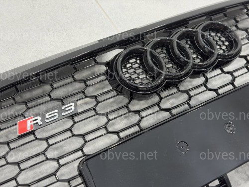 Решетка радиатора стиль RS3 BLACK ПОД РАДАР для Audi A3 2017-2020