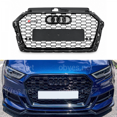 Решетка радиатора стиль RS3 BLACK для Audi A3 2017-2020